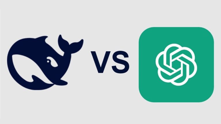 A comparison banner featuring DeepSeek and ChatGPT, highlighting key AI features and business applications.